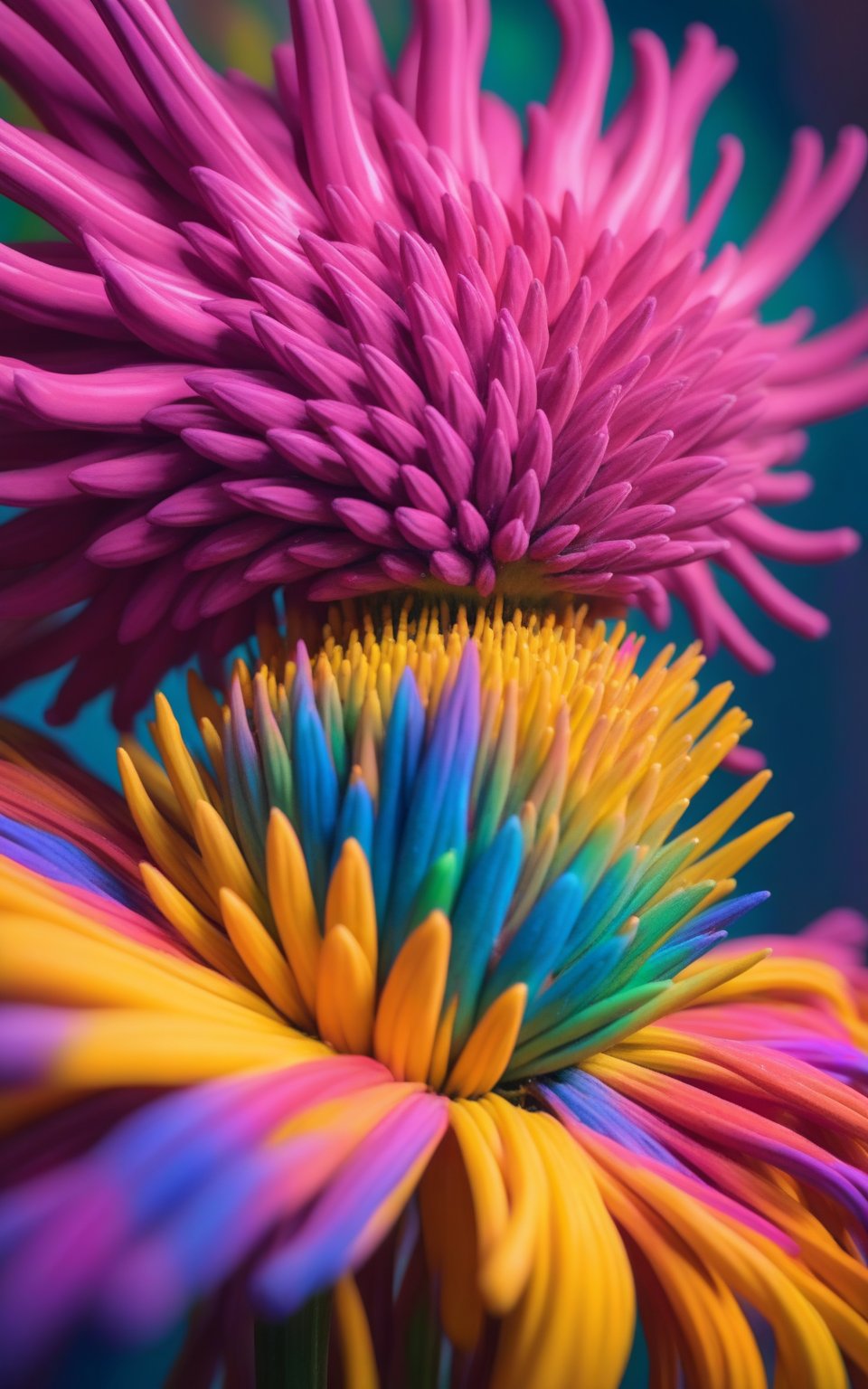 Surreal masterpiece by trending artists, ((((cow exploding into a flower)))), vivid colors, bloom style macro shot, UHD 16K still frame.