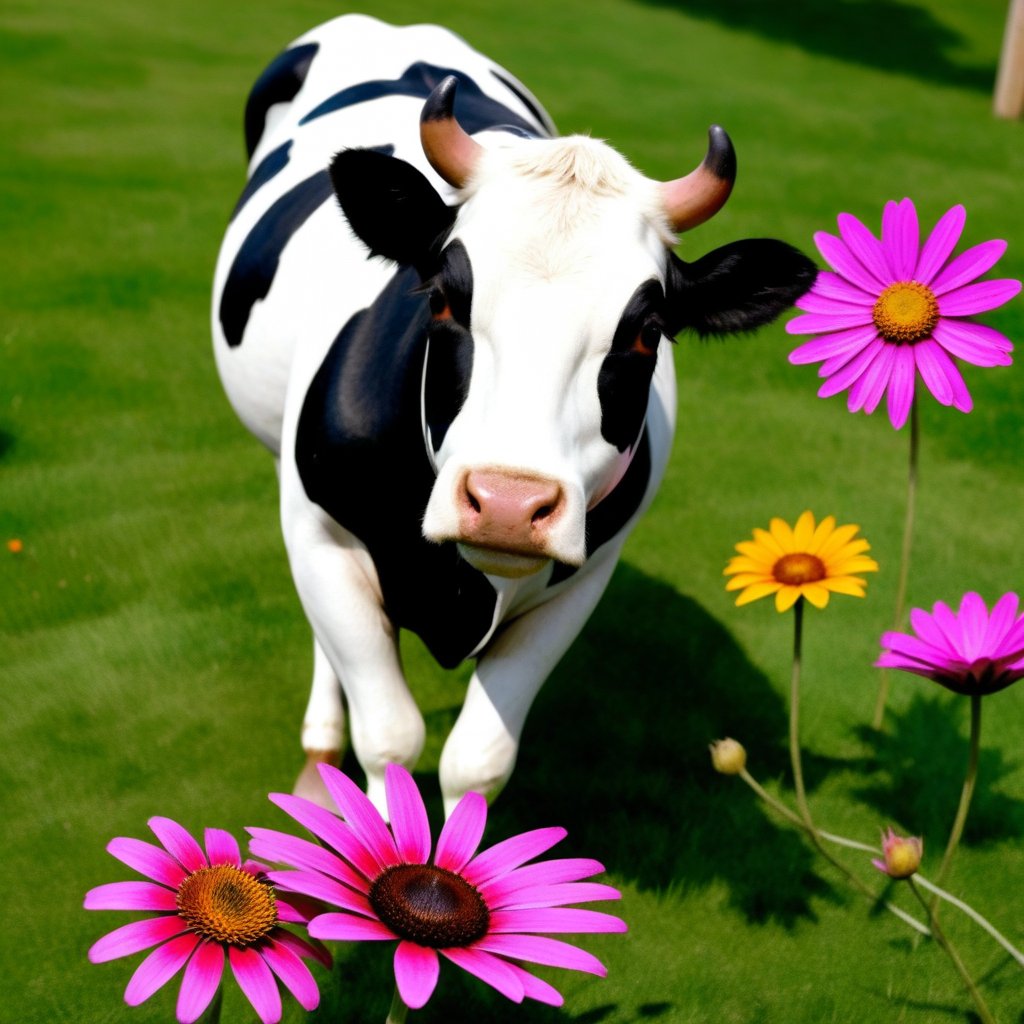 cow exploding into a flower