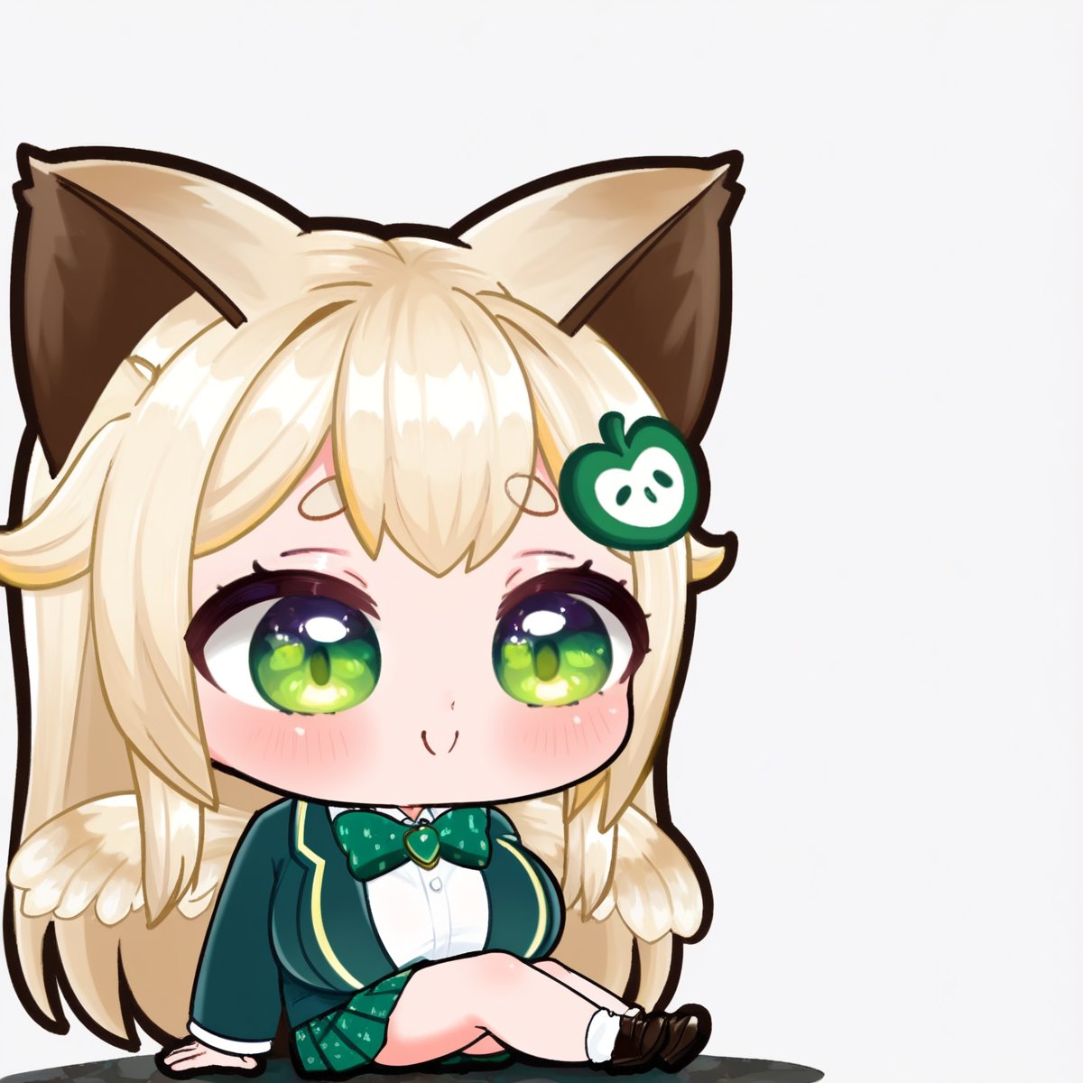 fullbody , sitting , cute , sexy , hentai ,  Emote , high quality, high res , highly detailed , white background, chibi , 1girl , solo , cute face , kawaii , sexy , twitch , 1girl , loli ,  blonde hair ,  heart , sexy , cat ears , dot eyebrow , green eyes  ,loli , feather wings , long hair , TobaRana , owl girl ,  hair ornament , feathered wings , animal ears ,virtual youtuber , student , uniform, bow , loafers