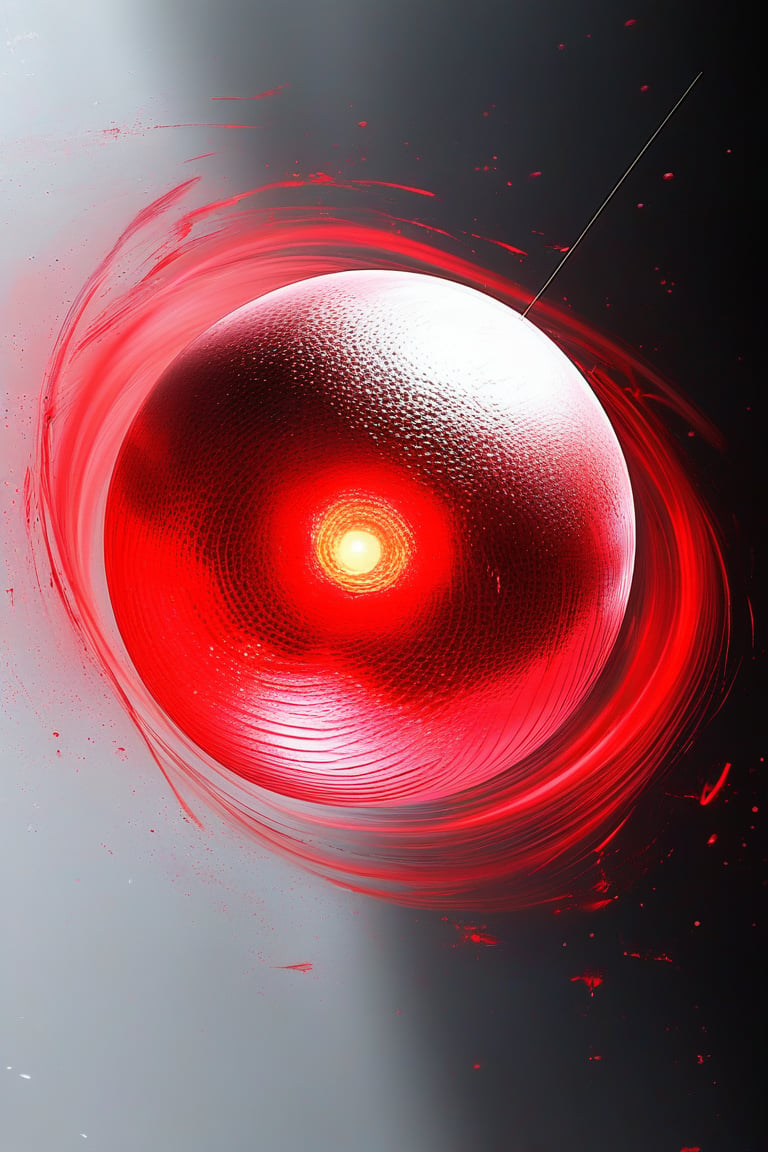 A vibrant red dot artwork: A suspended crimson sphere, softened at its edges to imply dynamic tension, hovers against a crisp white backdrop, its central luminescence pulsing with inner power. The stark contrast between the dot's fiery hue and the surrounding whitespace creates a hypnotic visual vortex.