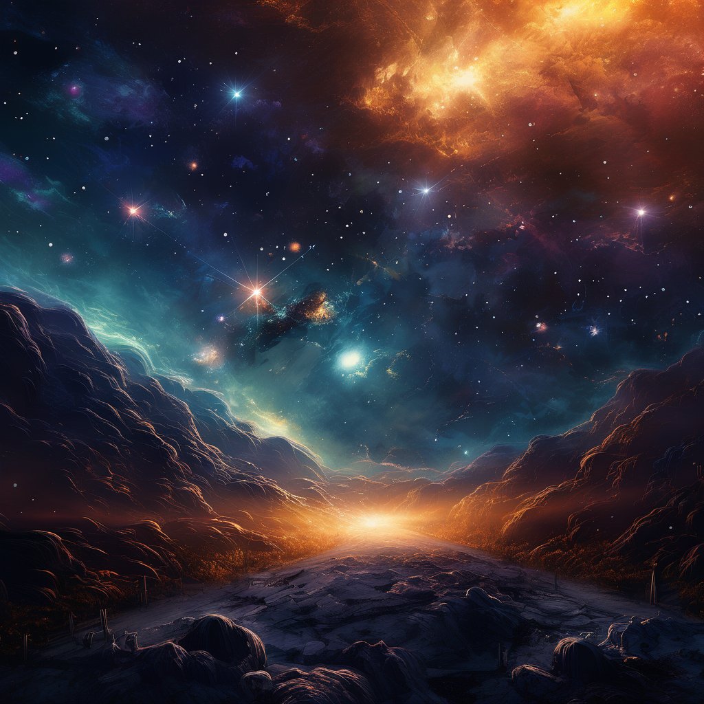 Dawn, intricate, recognizing the land, into the forest, only light of the stars, wonderful sky, view from the low, deep background, cinematic light. dynamic light,noc-space