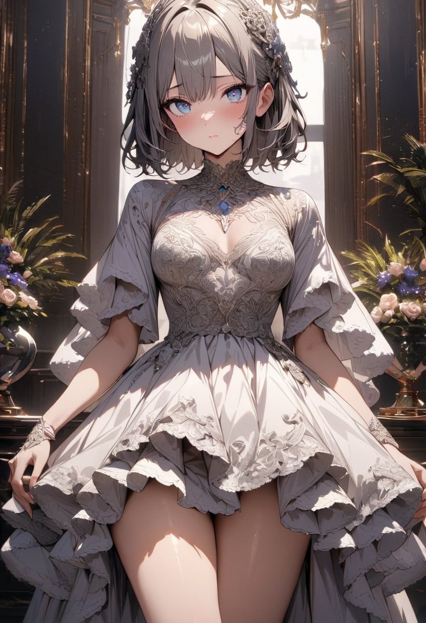 (masterpiece), (best quality), (ultra-detailed), very aesthetic, perfect composition, intricate details, absurdres, detailed face, (intricate:1.2), hires texture, perfecteyes, 1girl, elegant dress, standing, living room, cowboy shot, 
