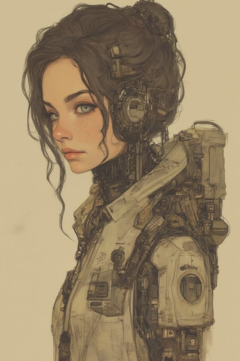 Ar89,concept Simple illustration of a young female cyborg, sci-fi, humanoid, anime style