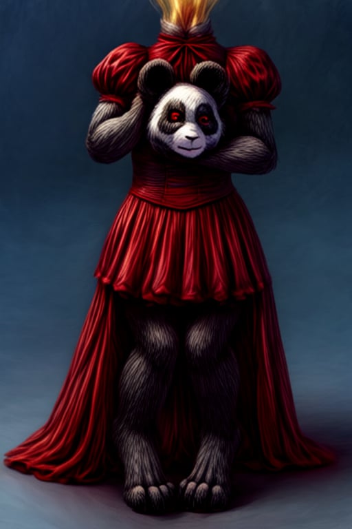 ((Full body)), panda girl, lolita fashion,DisembodiedHead,holding head,headless,paws,red eyes 