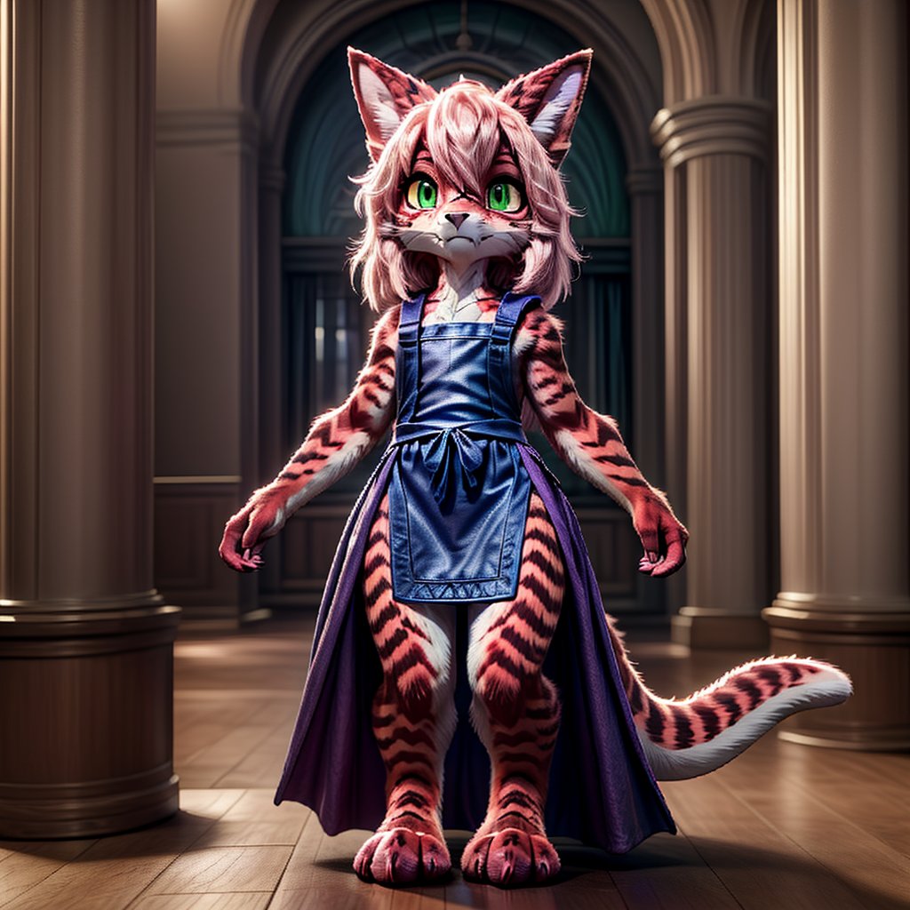 ((((full body)))), A majestic loli dragon neko stands before us. Her dark-scaled skin glistens in the soft, warm light, as if infused with an inner glow. Feline features are prominent - cat ears perked up and a long, fluffy tail extending from her posterior. A Lolita dress of mixed red, pink, and black patterns wraps around her slender form, creating a striking contrast against her dark scales. The overall composition is framed by a subtle gradient of blues and purples in the background, subtly evoking a sense of mystique and wonder.,green reptile hands,Monster girl,Dragon girl,furry,furry female,body fur,animal ear fluff,animal ears,fang