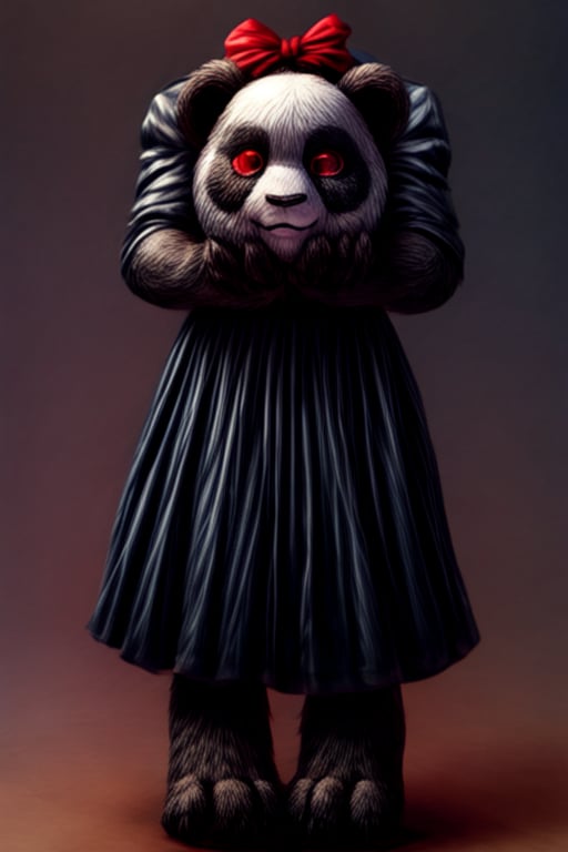 ((Full body)), panda girl, lolita fashion,DisembodiedHead,holding head,headless,paws,red eyes 