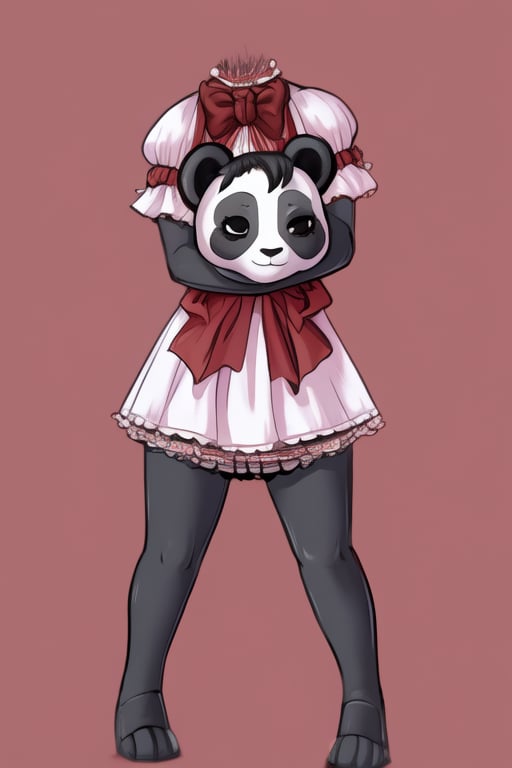 ((Full body)), panda girl, lolita fashion,DisembodiedHead,holding head,headless