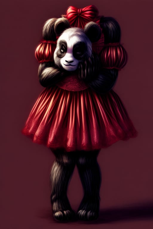 Full body, panda girl, lolita fashion,DisembodiedHead,holding head,headless