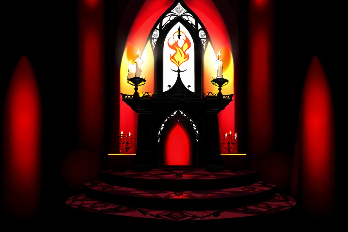 Imagine a gothic-inspired ritual where a girl composed of flames performs a dance in an old, gothic chapel. Her fiery dress and intricate, dark patterns create an enchanting contrast against the dim, candlelit surroundings.