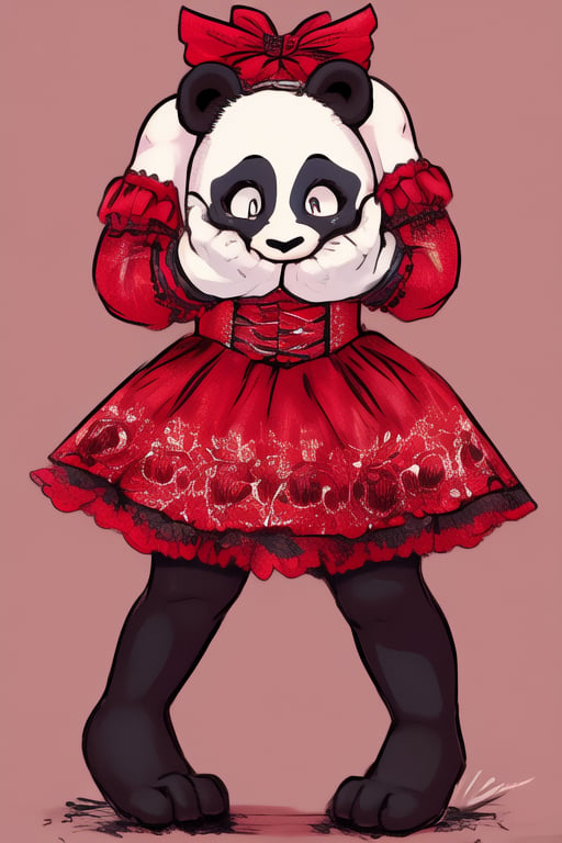 ((Full body)), panda girl, lolita fashion,DisembodiedHead,holding head,headless