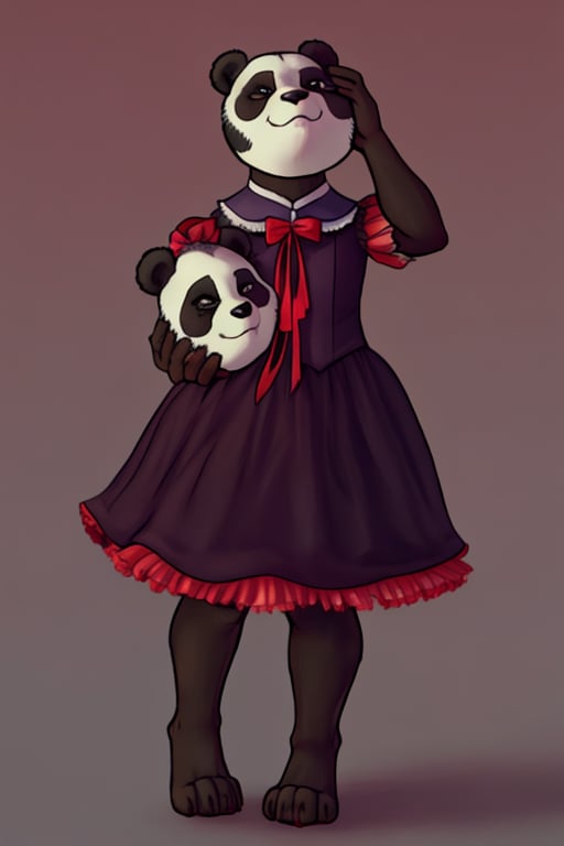 ((Full body)), panda girl, lolita fashion,DisembodiedHead,holding head,headless,paws