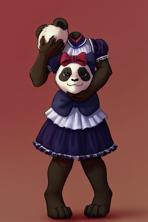 ((Full body)), panda girl, lolita fashion,DisembodiedHead,holding head,headless,paws