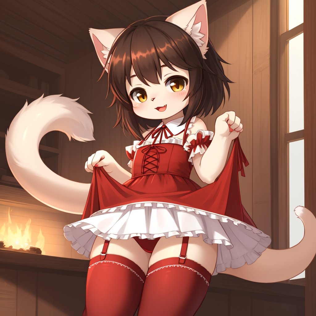 loli dragon neko wearing red lolita