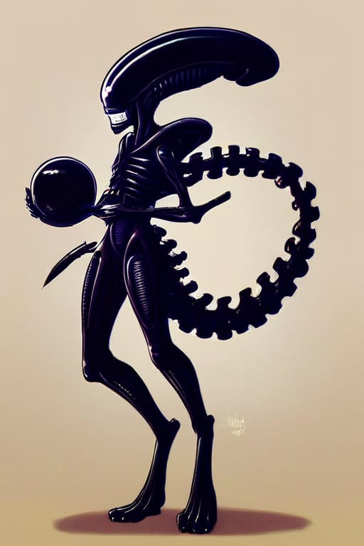 zhibi,Xenomorph, smoll cute xenomorph, holding ball