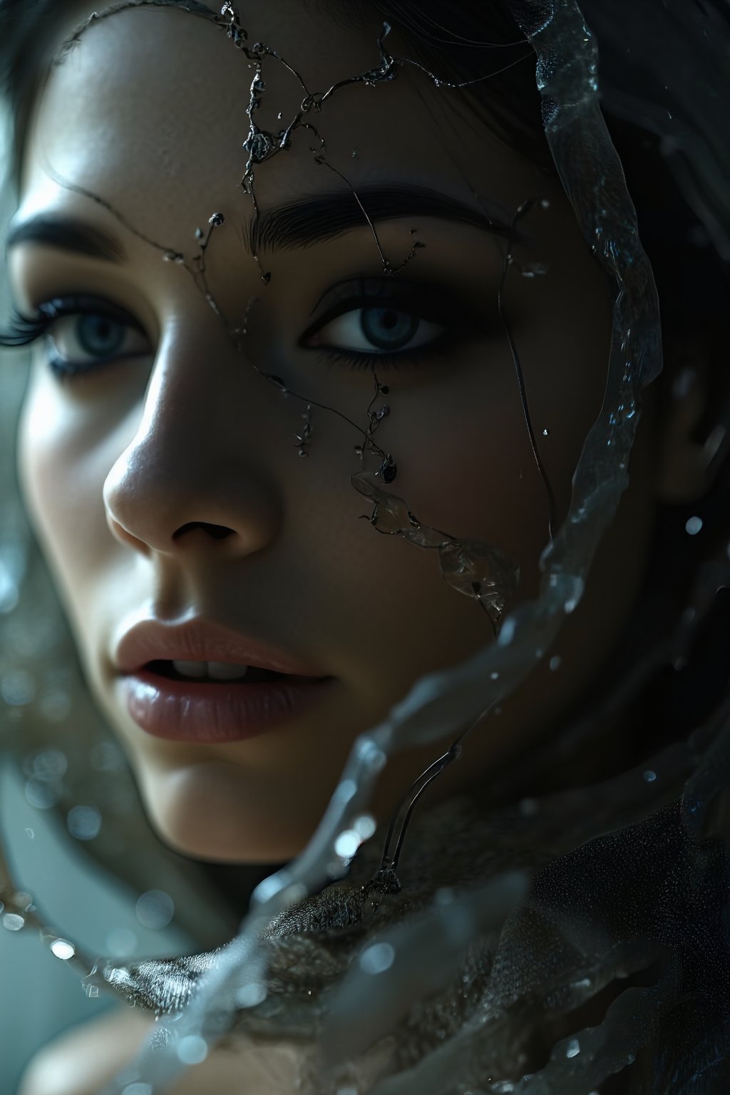 A stunning girl finds herself enveloped in a delicate yet strong cocoon of spider silk., cinematic shot + dynamic composition, incredibly detailed, sharpen, details + intricate detail + professional lighting, film lighting + 35mm + anamorphic + lightroom + cinematography + bokeh + lens flare + film grain + HDR10 + 8K + Roger Deakins, ((cinematic)),SD 1.5,base model,photography,character,photorealistic,female,A perfect closeup photo,Masterpiece