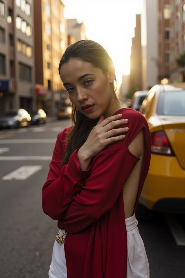 natmar (woman) in new york city, wearing fancy sexy clothes, medium shot, golden hour