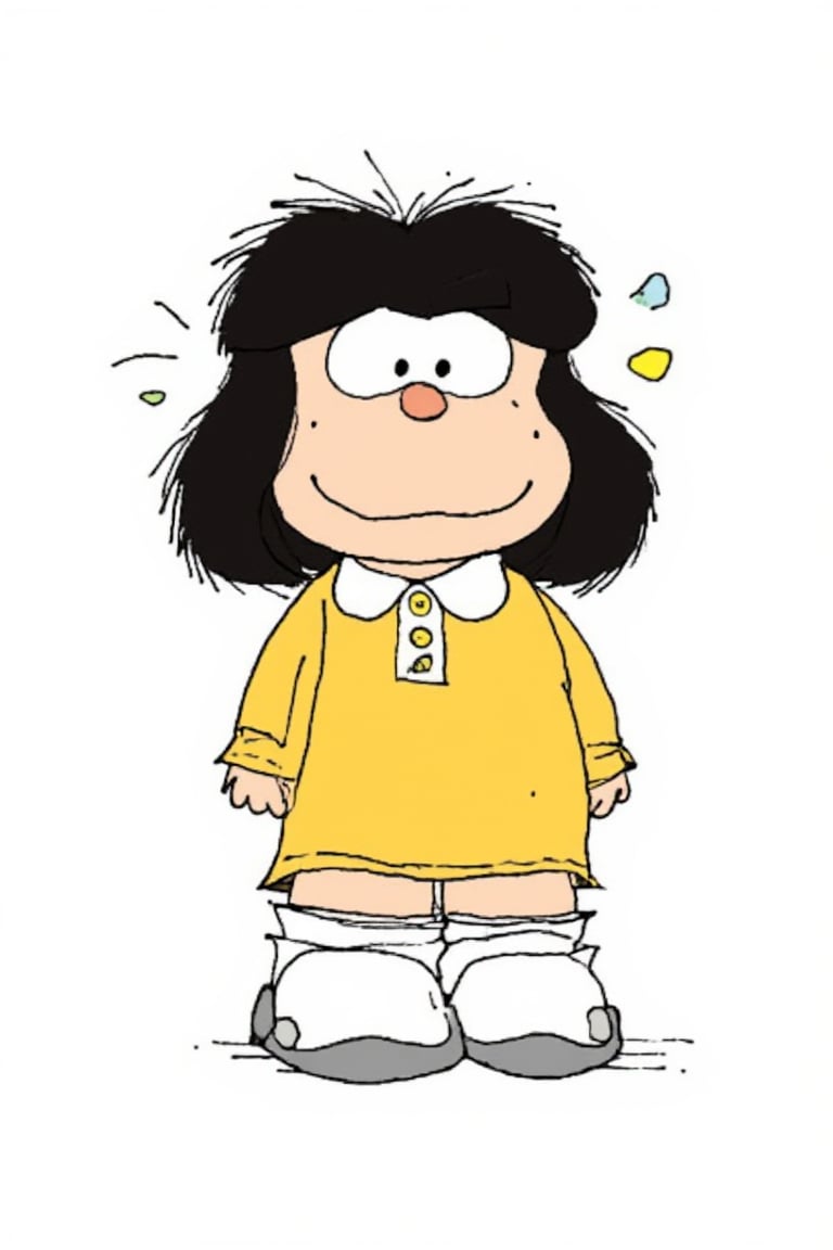 Illustration of mafalda, 3d cartoon, character design, detailed, simple background, render,sref_3650328632,a cartoon drawing of