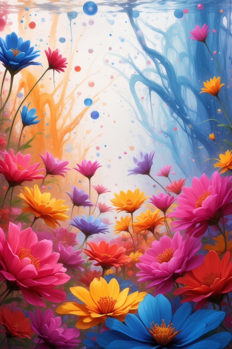 corporeal bubbles floating colorful flower backgrounds and corporeal 3D colorful bubbles swimming in the flowers