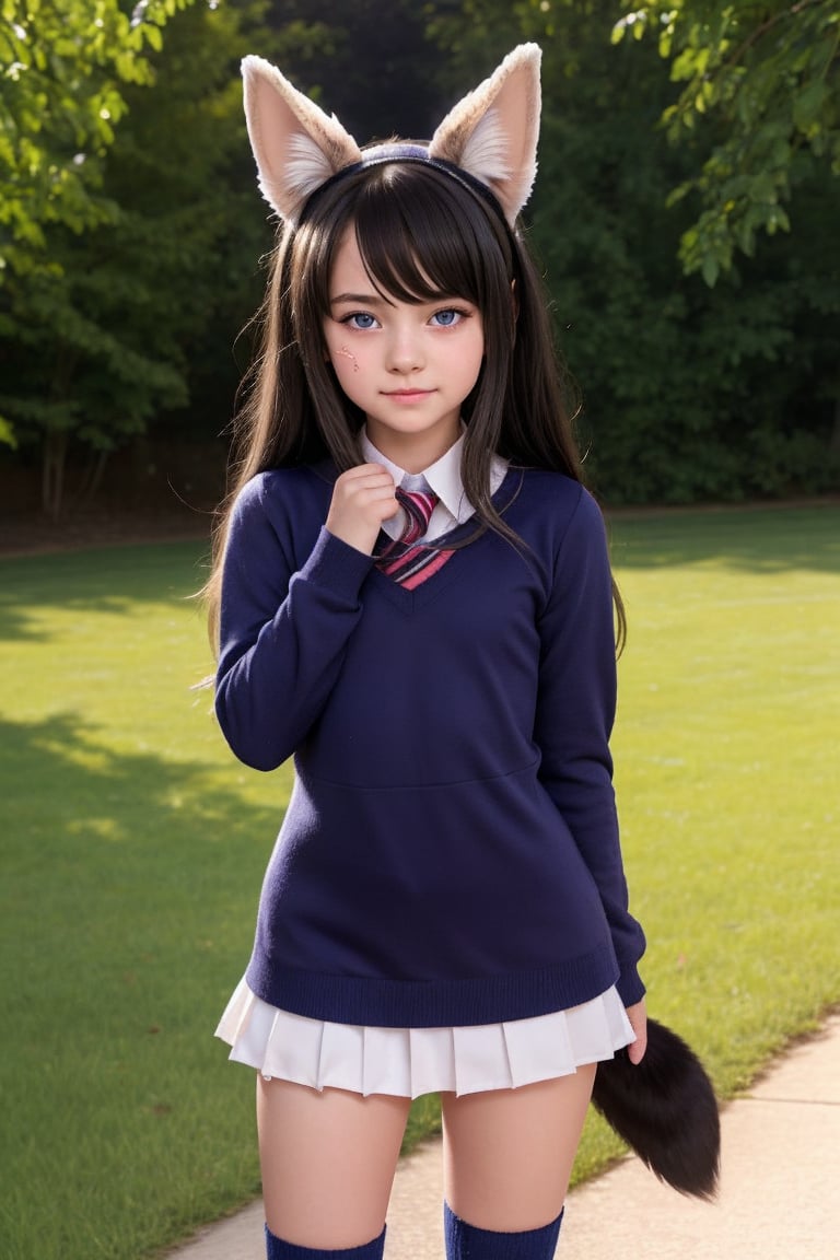 little girl , 12 years old, , crying_with_eyes_open, alternative_costume, blueeyes, full_body, wide_hip, , school_uniform,furry female,animal ear fluff,body fur,animal ears,fang