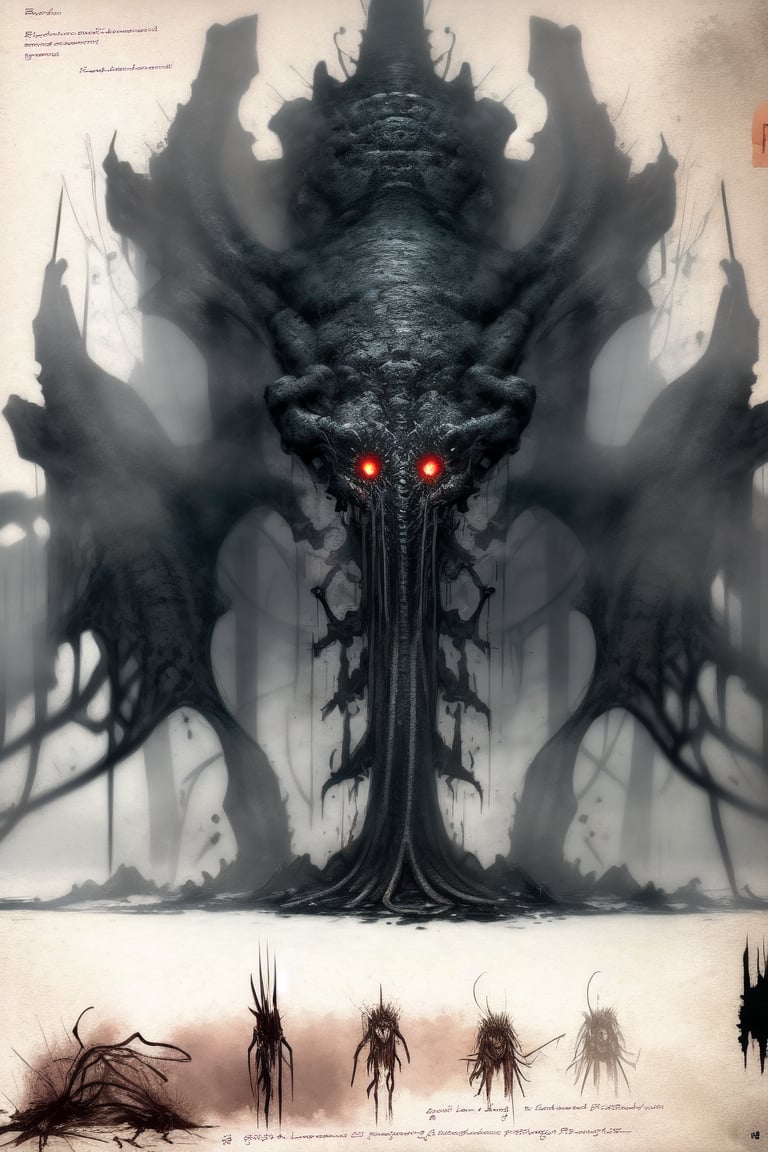 (HRD, HUD, 8K), (masterpiece, best quality), highly detailed, Lovecraftian entity, no humans, horrific monster, claws, tentacles, tentacle face, eldritch abomination, Nyarlathotep-inspired, gigantic, grotesque features, size distortion, nightmarish appearance, dark and grim atmosphere, surreal and unsettling, chaotic design, bloodstained textures, corrupted aura, strange symbols, ancient runes, dystopian setting, demonic presence, distorted reality, macabre and eerie, flesh and void, gritty and unsettling, gloomy and oppressive, textured horrors, unfathomable terror