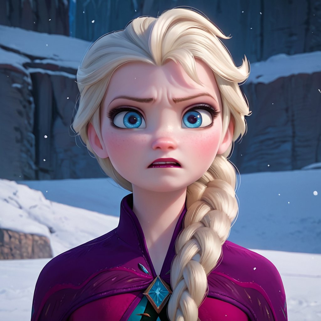 score_9, score_8_up, score_7_up, score_6_up, score_5_up, score_4_up, rating_questionable, Elsa, braid, pale skin, determined look, snowy landscape, portrait 