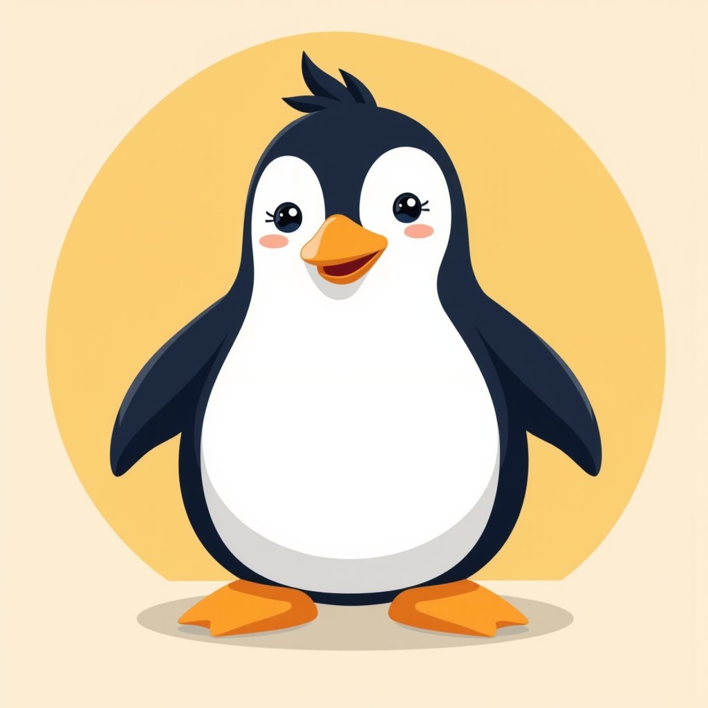 Vector illustration, friendly cool swag carismatic looking penguin, big forehead, bright colors, made by master graphic designer, 