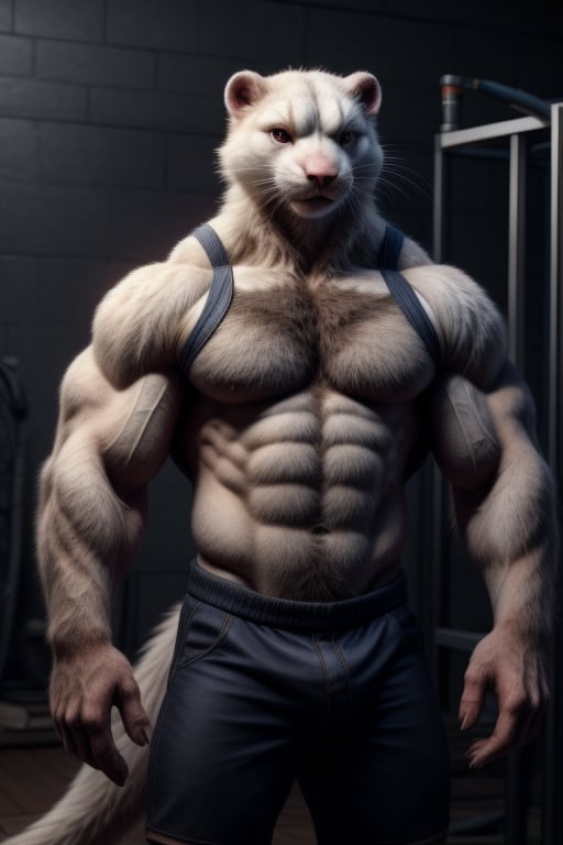 white stoat, masculine, strong, Russian, russian clothes, bad
