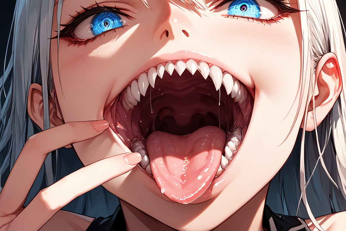 Girl,dentata,tongue,sharp teeth,giant eye in mouth,source_anime,score_7_up,score_8_up,score_9,(masterpiece),(High quality),(High resolution),(high detailed),close up,rating_explicit,BREAK