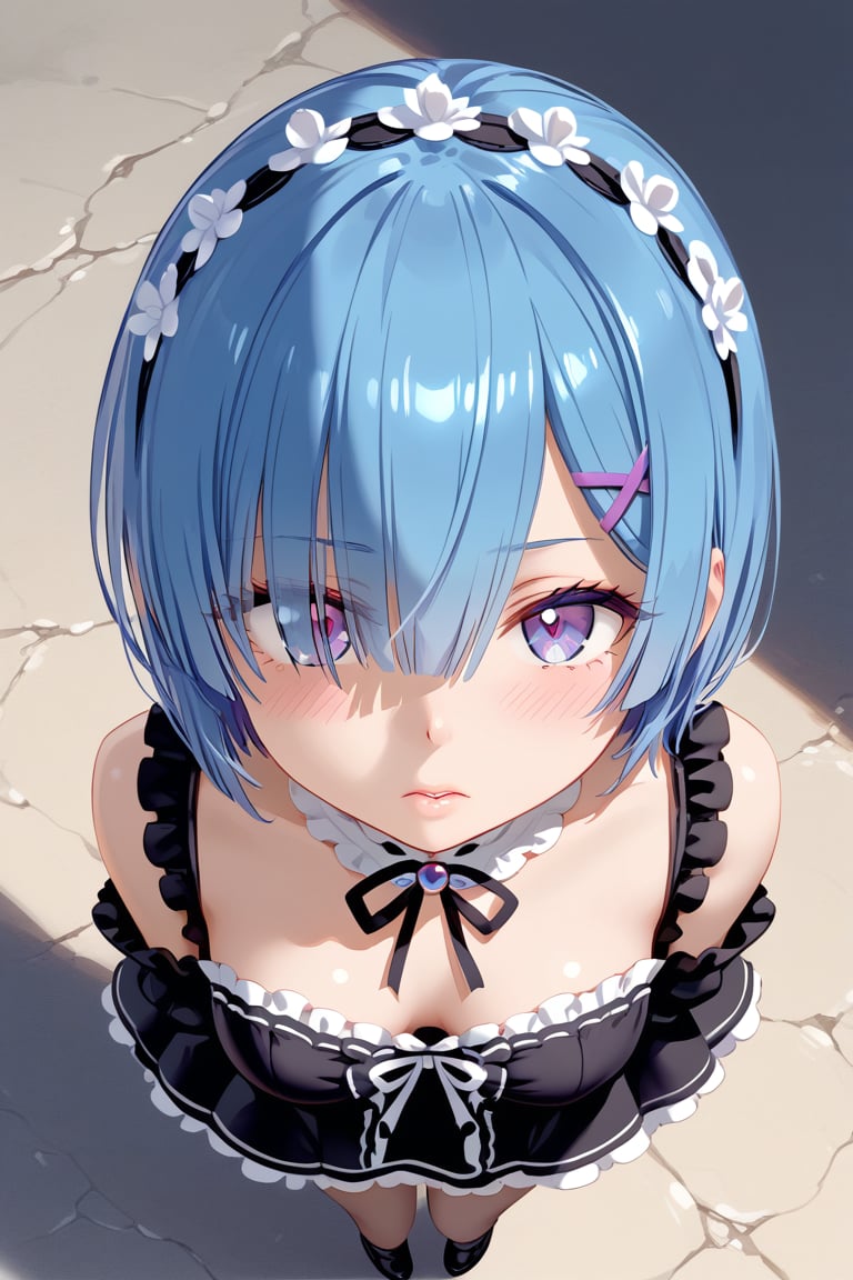 1GIRL,  face is rem, high angle shot