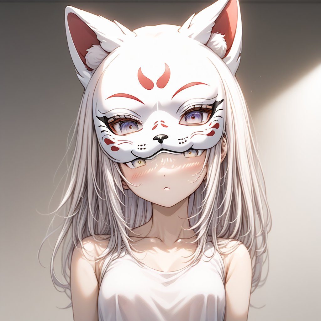 Girl wearing fox mask, mask without ears