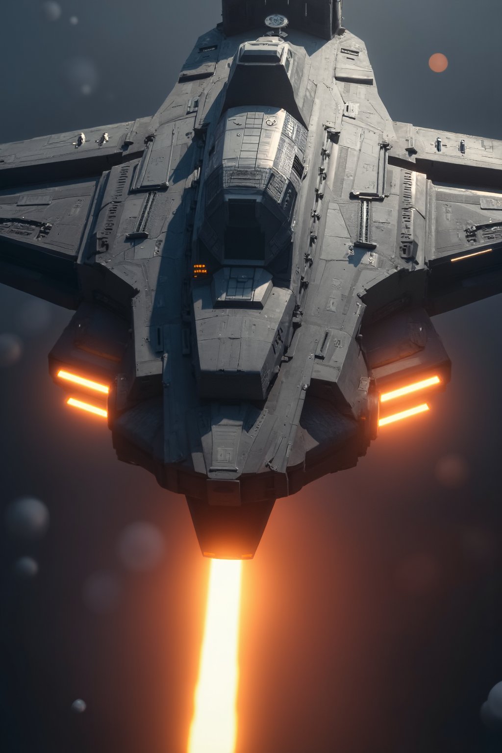 Futuristic spaceship with a huge laser cannon firing,Cinematic_Enhancer_Style