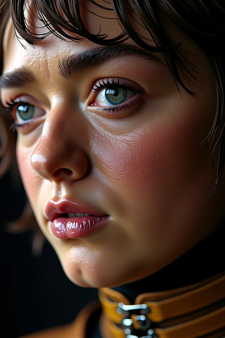 Arya Stark, (realistic skin texture, skin details, glistening skin) closeup,Maisie Williams