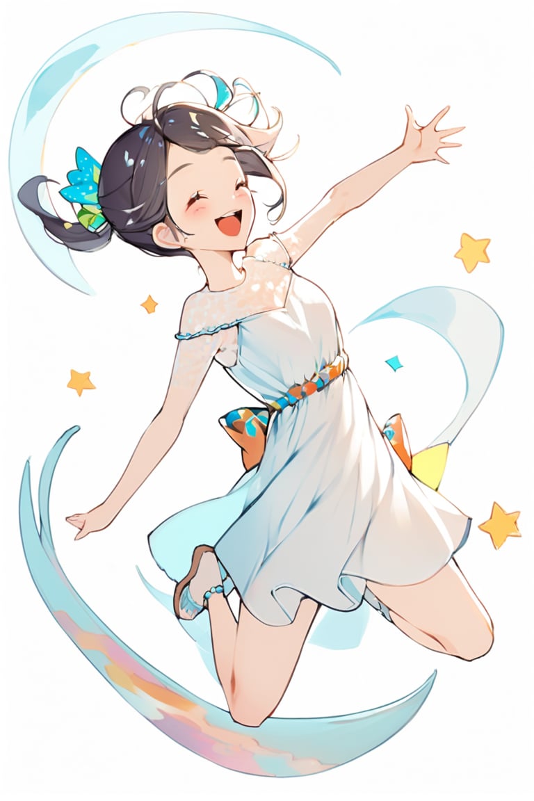 illustration, cheeky, cheerful girl floating, lively, happy, pixiv, [(white background:1.5)::5], (imid shot:0.95), (full body:1.25)