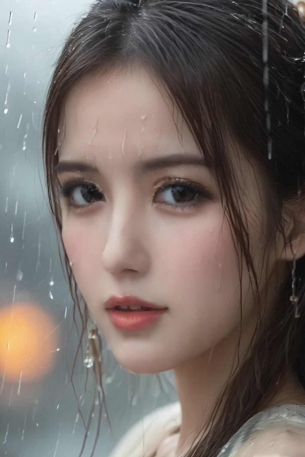 1美女在雨中,特写,front_view