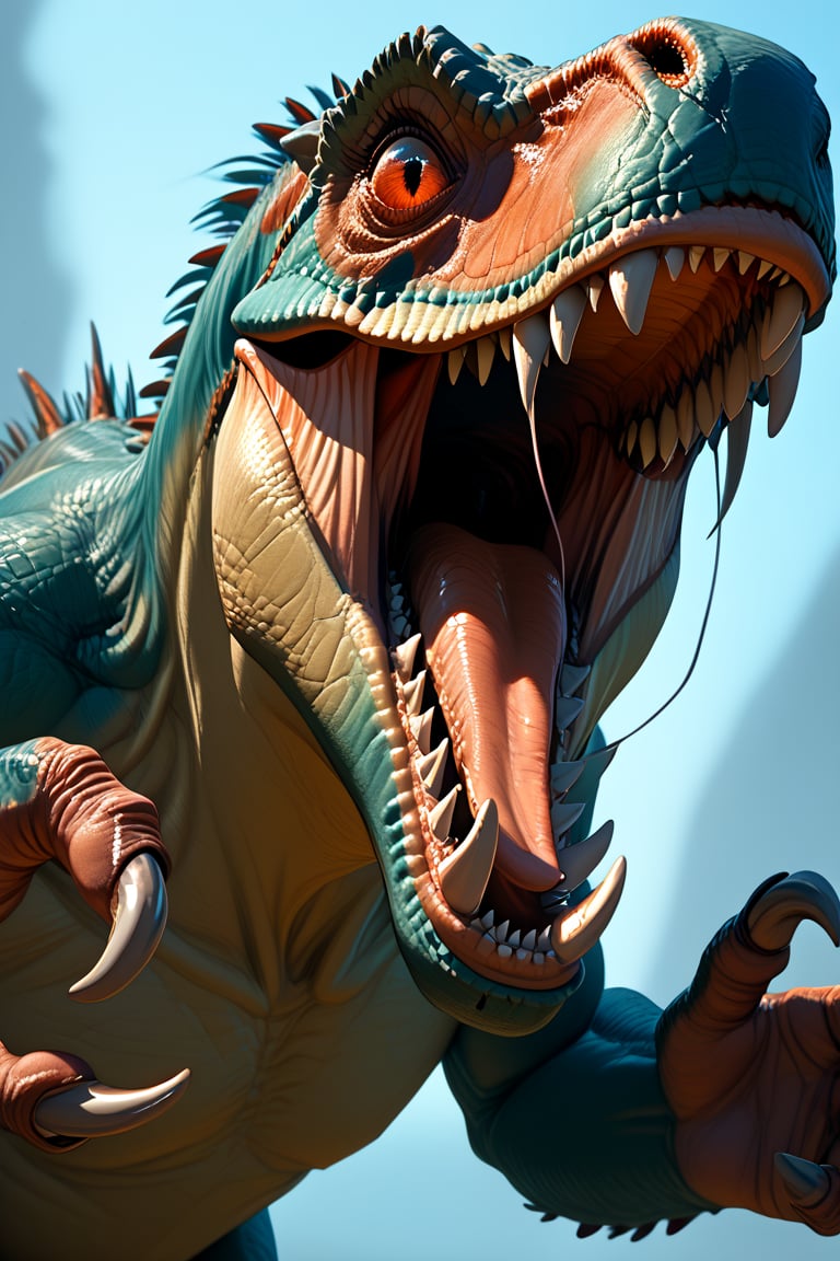 no_humans, dinosaur, open_mouth, teeth, solo, sharp_teeth, realistic, blurry, monster, claws