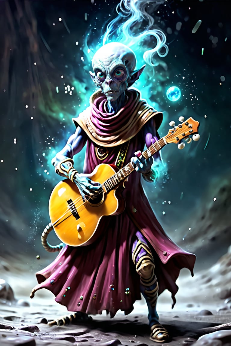 a alien bard, particles, sharp focus, dust, godrays