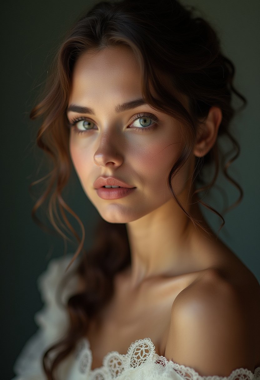 shoulder level shot, portrait, close up of a Female, soft focus, Lustful, pure, highly contrasted, enchanted, excellent composition, located artistic, dynamic cinematic color, beautiful elegant, intricate artistic color, perfect symmetry, professional creative, luxury