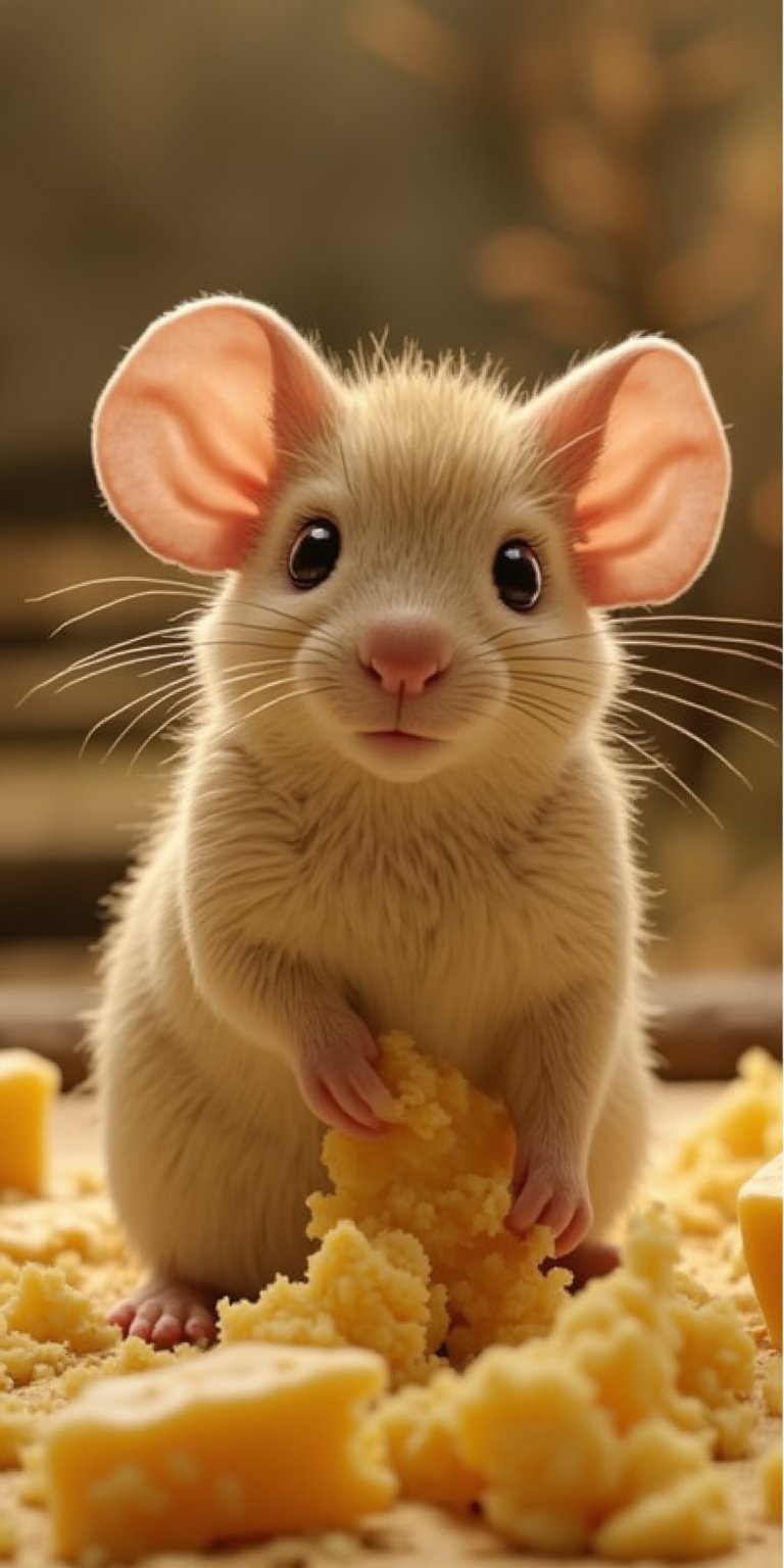 Stunningly detailed, hyper-realistic anthropomorphic mouse cheese maker rendered in a high quality 16K UHD masterpiece. The mouse, with a chibi style design, wears an adorable smile and has a cute, graceful face. The cartoon-like illustration features an emotionally charged scene in the background, where a themed environment shows the challenges and triumphs of a cheesemaking journey. The picture was shot in RAW format, which further enhances the dynamic plot and ultra-realistic details.

