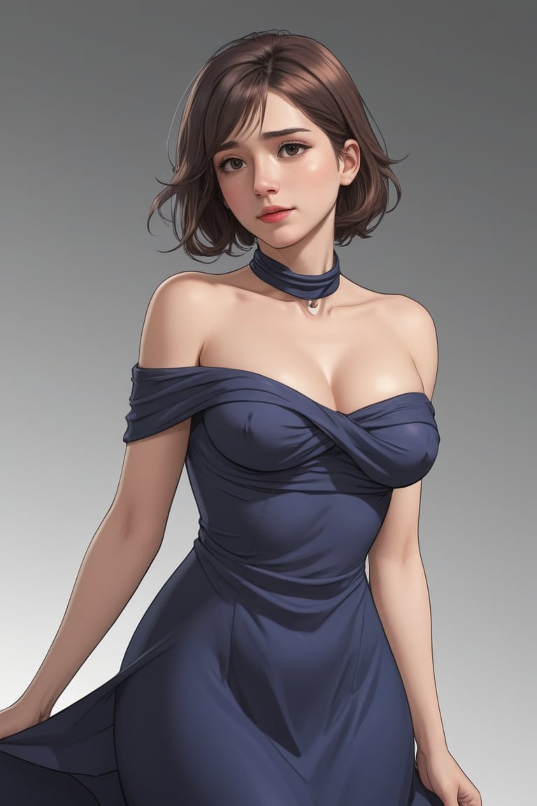 ((masterpiece,best quality)), high res, HD, illustration, solo female, random color, random pose, complex color,
perfect anatomy,dudou, dress, bare shoulders, halterneck,comic style