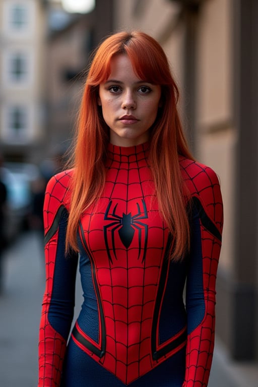 JennaOrtegaFlux with a spiderman suit