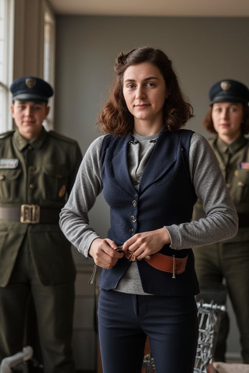 AnneF. AnneF has handcuffs tied on her hands. AnneF is being arrested by Nazi soldiers who hold her arms