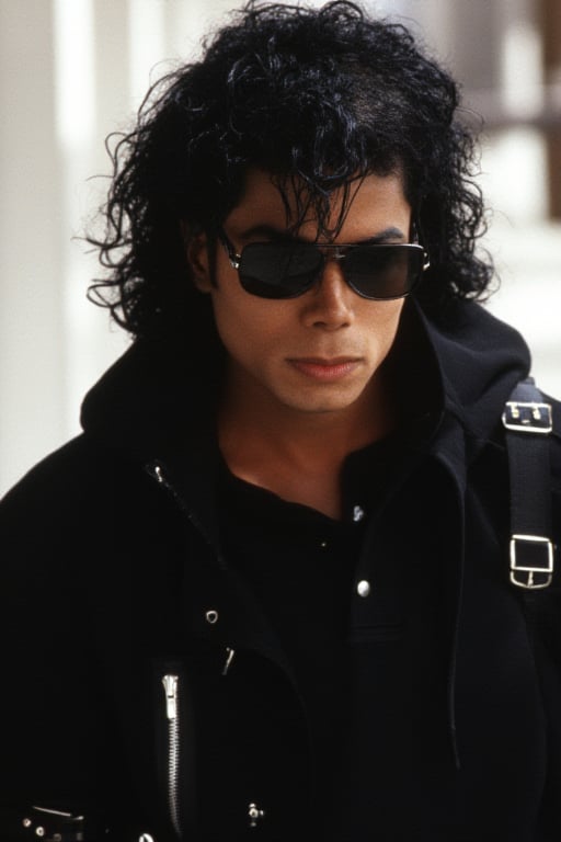 Michael Jackson wearing a hoodie with sunglasses 