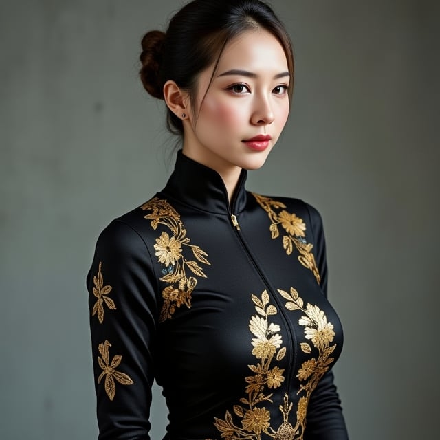 create a full-body of Thai-Chinese woman, wearing a panda costome for a full suit 