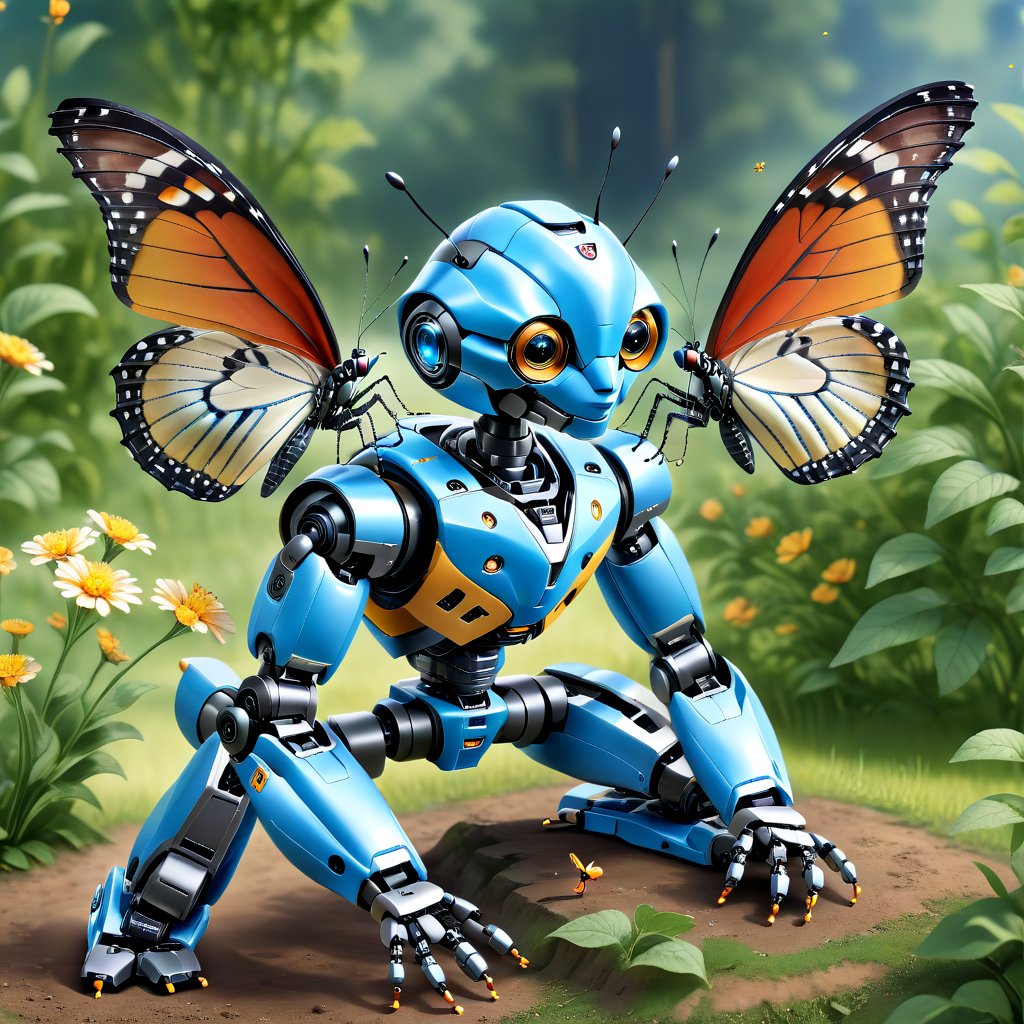 Robot playing with a butterfly.