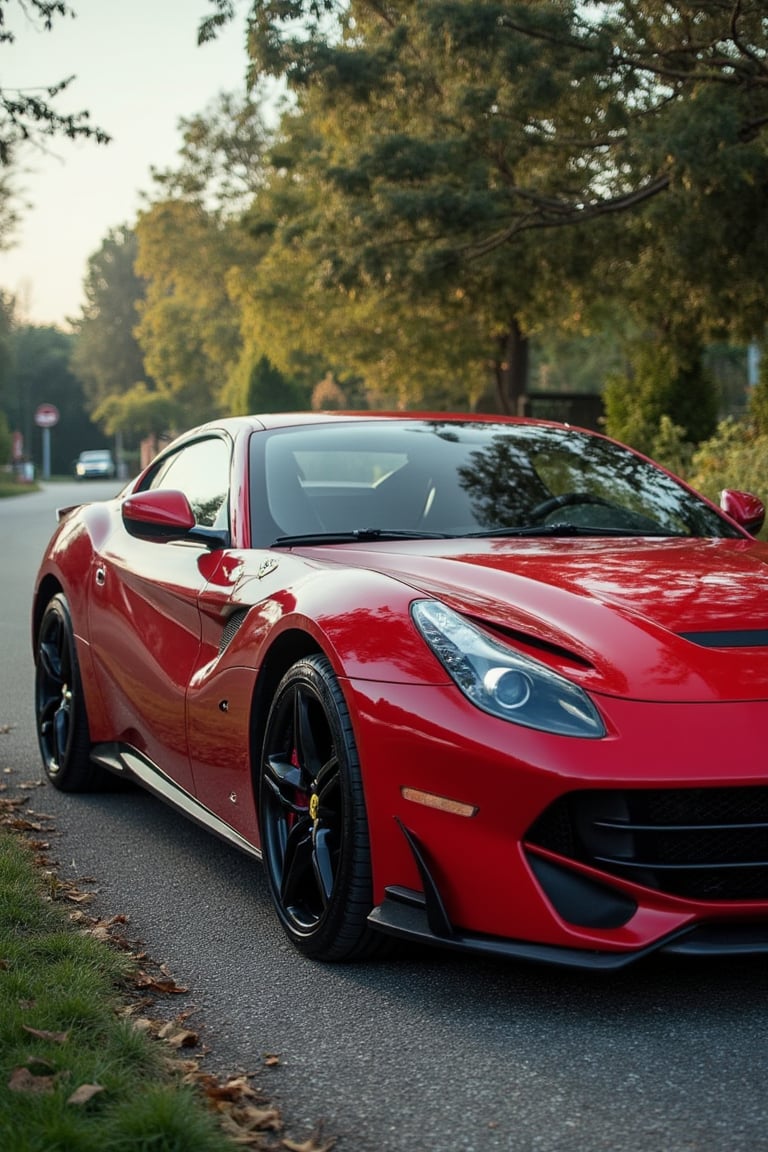 together with a ferrari car in the Monza 's city park in the background. High quality, Extremely high resolution, high luminosity, astonishing scenery detailed. Araki professional photo shoot