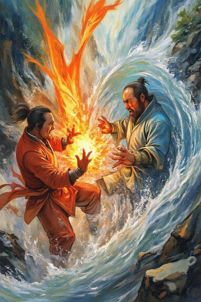 2 kungfu masters attack blind man. Kung fu master use power of water and fire from hands,bukukomik