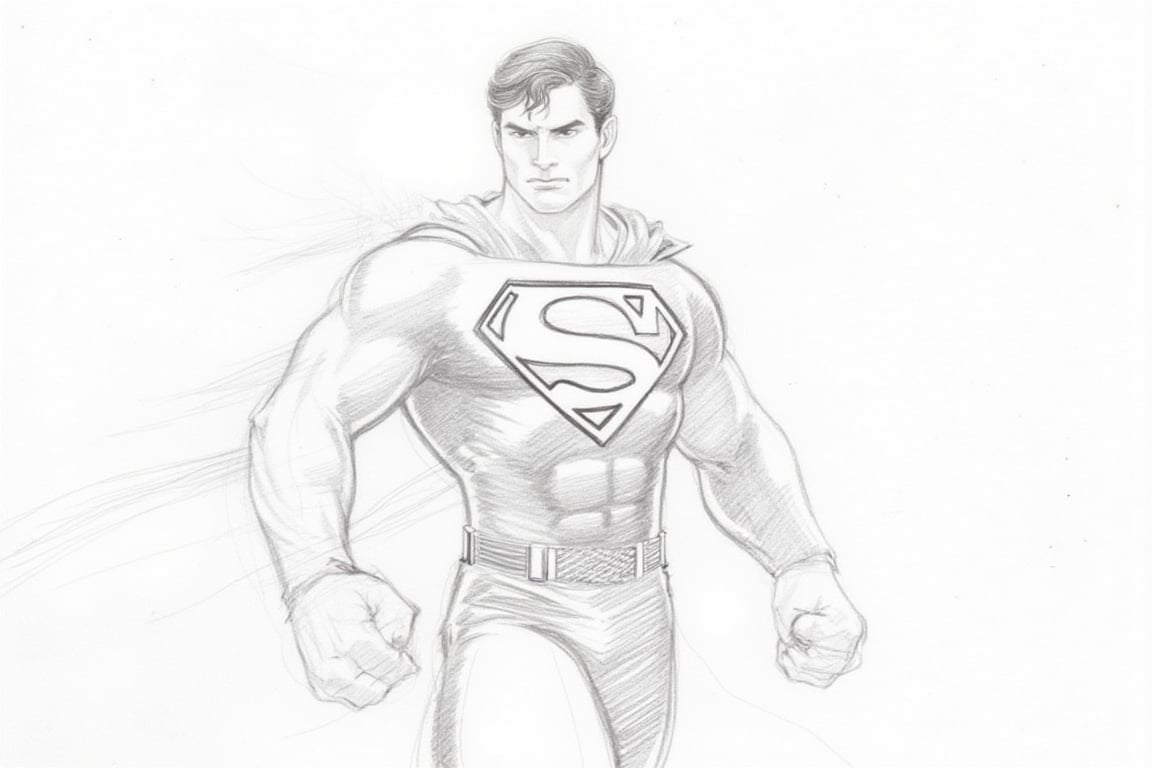 superman, fine pencil sketch black and white ,kungfuart