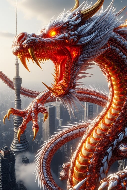  a  red shenlong dragon, red Flame inside body, blue burning city backgrounds, Shading and Lighting: Phong shading, Gouraud shading, and Blinn-Phong shading, mirror reflections shading,Intricate details, intricate Sharp focus detailing, Ambient occlusion, Cycles 4D render, Octane render, V-Ray render, 4d Cry engine 7 (for real-time rendering), Unreal Engine 5.5 (optimized with backgrounds textures),124k ultra HD resolution .