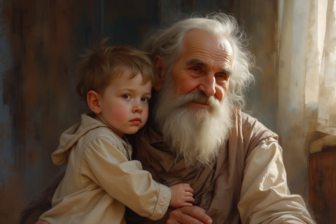 old man and his grandson,softcolor