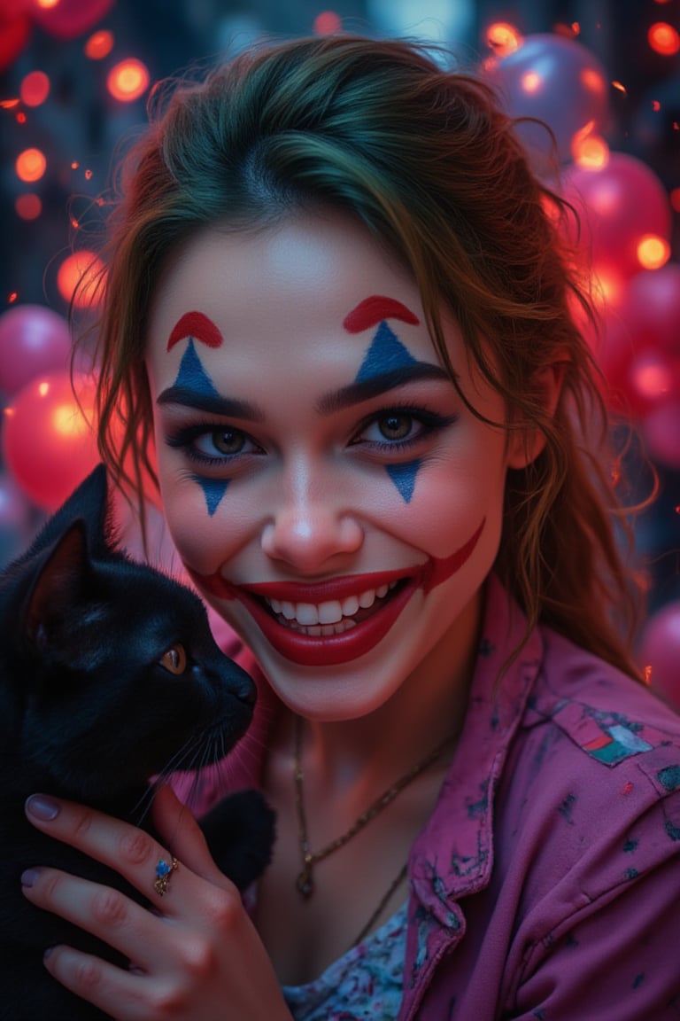 detailed illustration,best quality, masterpiece,  dramatic lighting,  High Definition HD, High Detail, Perfect Composition, mythp0rt,missjoker

Birthday party. (Ballons) in the background, matching the general colours of the picture.
(Portrait of The female Joker on the edible picture of a cake). (The cake has an edible photography of the female joker).
Oddly, the cake seems to be smiling itself.
It's a magical cake that brims with energy.

It's the female Joker's Birthday party and she celebrates it with a (Mummy):0.8, and his (black cat):0.8. 
She is very beautiful and cute, but still crazy. detailed illustration,best quality, masterpiece,  dramatic lighting,  High Definition HD, High Detail, Perfect Composition, mythp0rt,missjoker

Birthday party. (Ballons) in the background, matching the general colours of the picture.
(Portrait of The female Joker on the edible picture of a cake). (The cake has an edible photography of the female joker).
Oddly, the cake seems to be smiling itself.
It's a magical cake that brims with energy.

It's the female Joker's Birthday party and she celebrates it with a (Mummy):0.8, and his (black cat):0.8. 
She is very beautiful and cute, but still crazy. She is colourfully painted around her eyes and on her nose. 
It's a (supernatural):0.8 communion.

Magicallights,divinelights
It's a (supernatural):0.8 communion.

Magicallights,divinelights